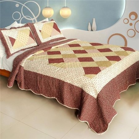 FURNORAMA Sculpting In Time - 100 Percent Cotton  3 Pieces Vermicelli-Quilted Patchwork Quilt Set  Full & Queen Size - Brown FU378827